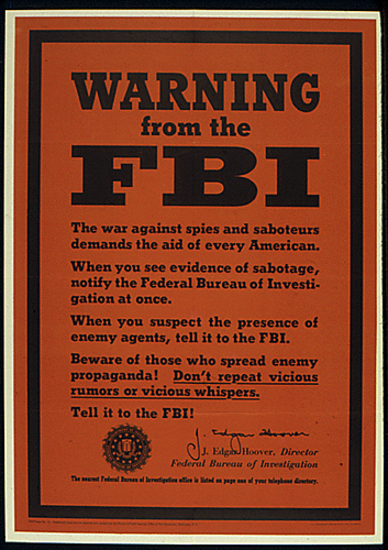 FBI Urgent Warning by OWI, ca. 1943, National Archive — PINGNews